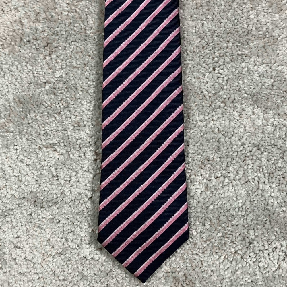BOSS Hugo Boss Necktie Mens OS Navy Pink Striped Silk Made in Italy Luxury Tie